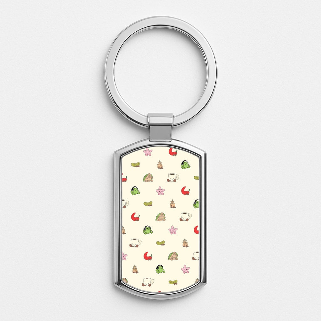 Plushies Pattern Silver Keyring