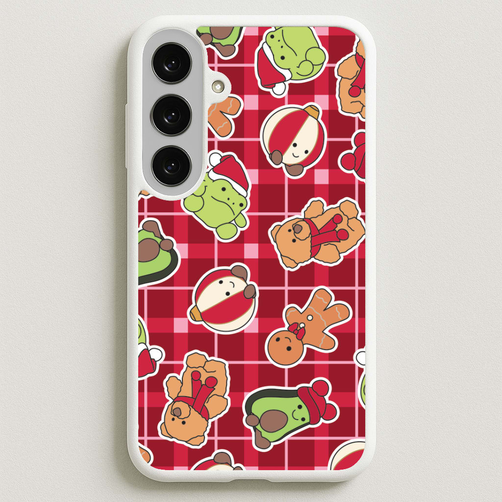 Christmas Plushies Tartan Pattern Phone Case for Galaxy S25FE