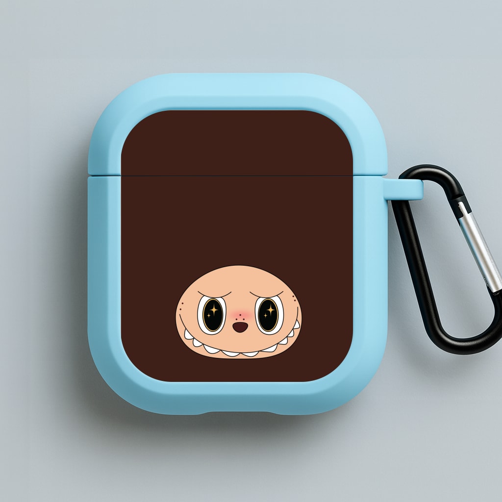 Cute Brown Monster Face Blue AirPods Case