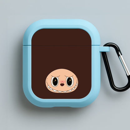 Cute Brown Monster Face Blue AirPods Case