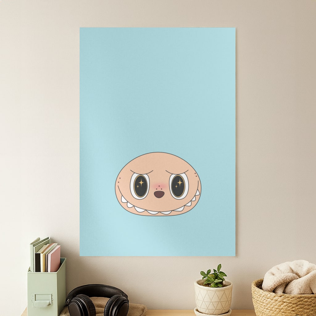 Cute Blue Monster Face Poster