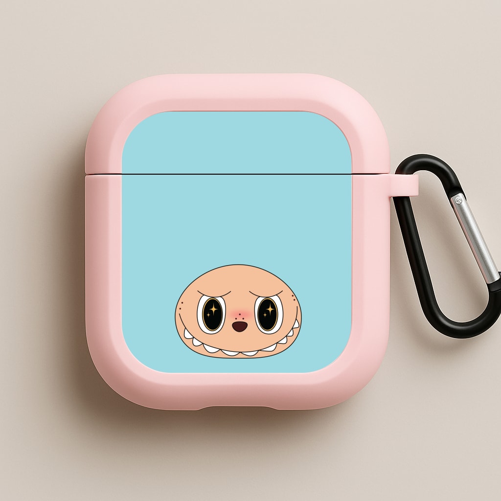 Cute Blue Monster Face Pink AirPods Case