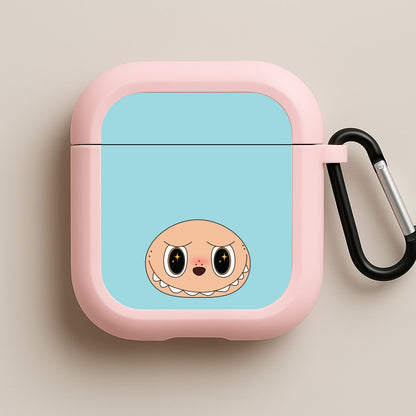 Cute Blue Monster Face Pink AirPods Case