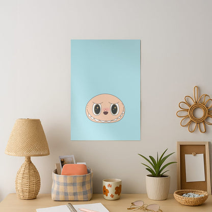 Cute Blue Monster Face Art Print