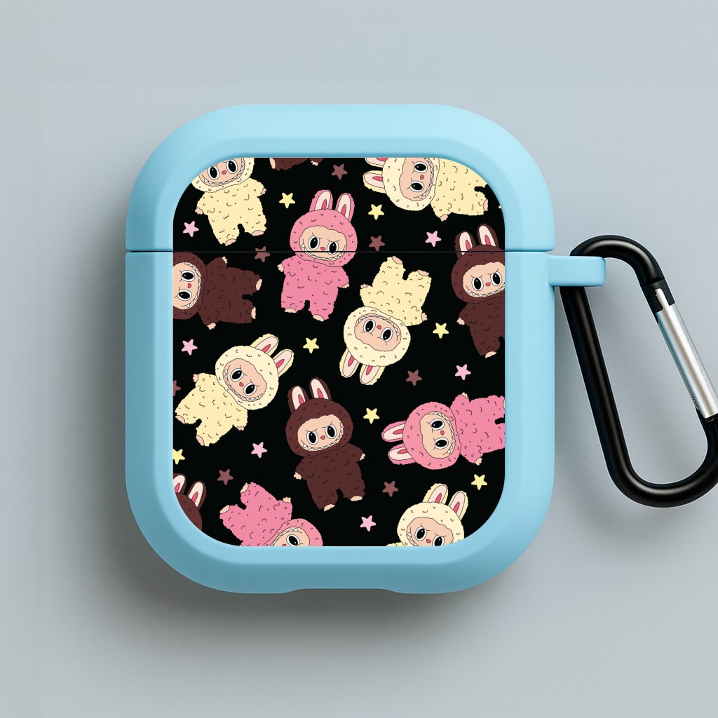 Cute Monsters And Stars Pattern Blue AirPods Case