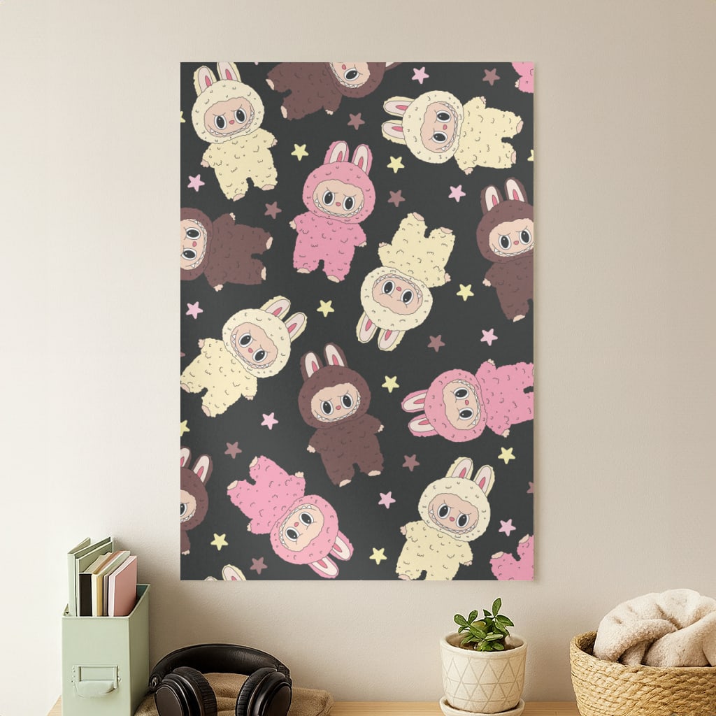 Cute Monsters And Stars Pattern Poster