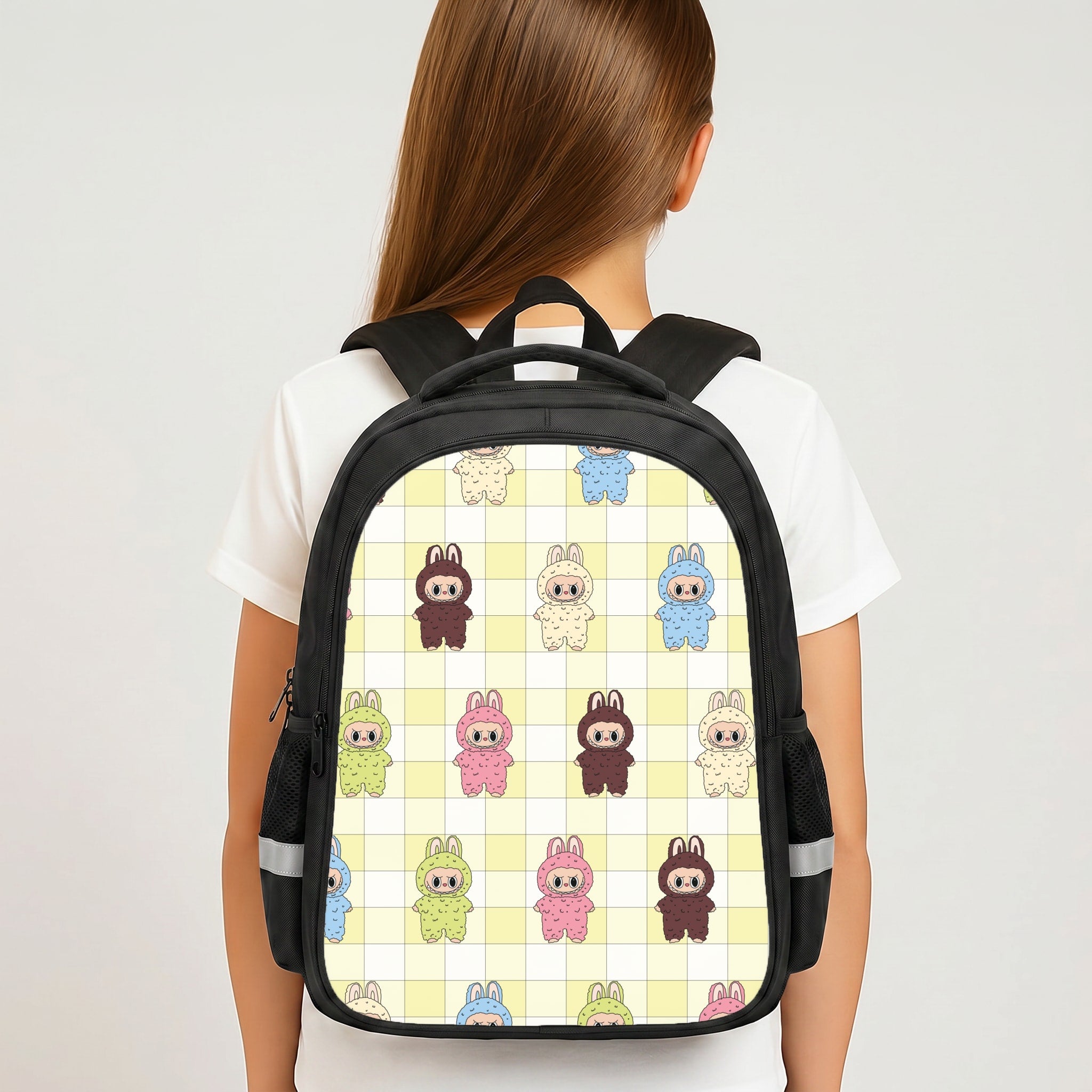 Cute Colourful Monsters Checkered Pattern Backpack