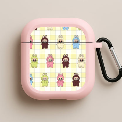 Cute Colourful Monsters Checkered Pattern Pink AirPods Case