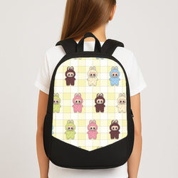 Cute Colourful Monsters Checkered Pattern Large School Bag