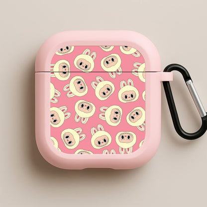 Cute Cream Monster Face Pattern Pink AirPods Case