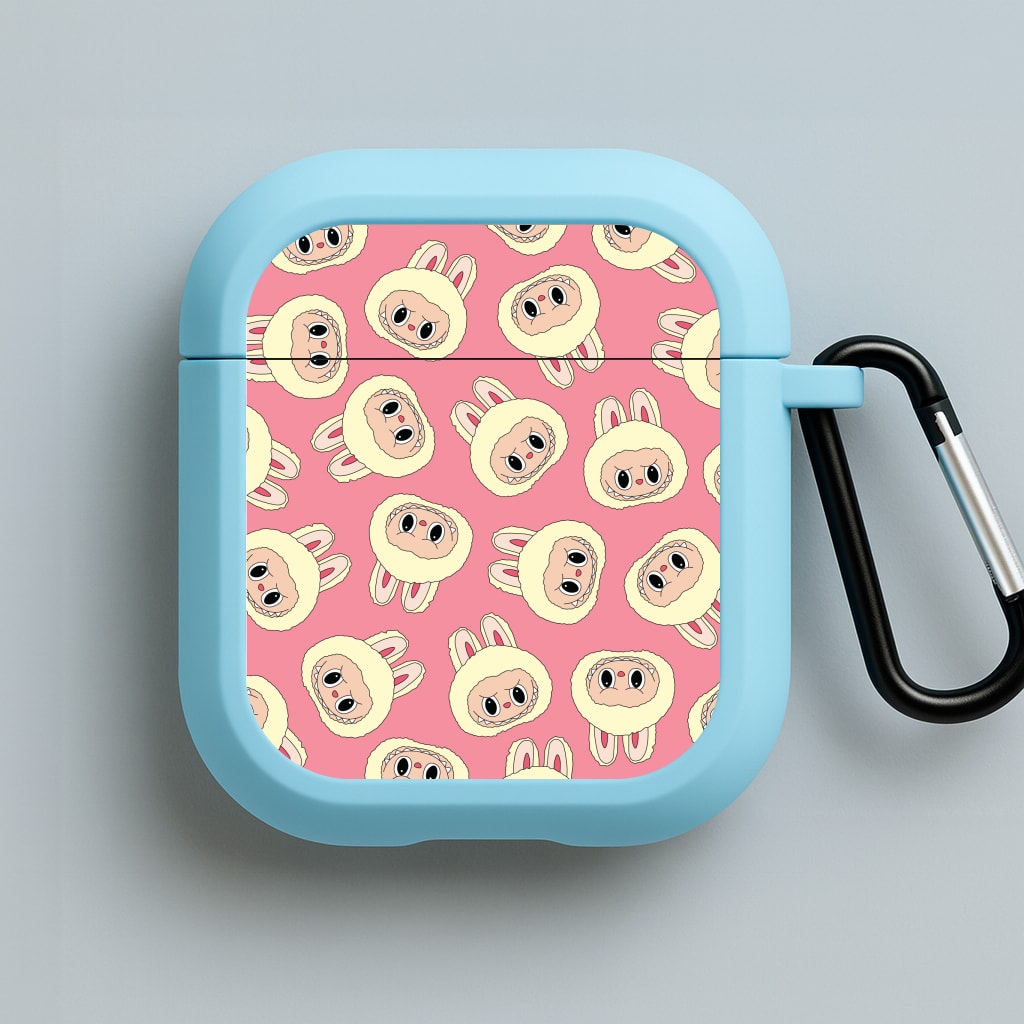 Cute Cream Monster Face Pattern Blue AirPods Case