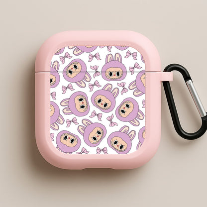 Cute Purple Monster And Bows Pattern Pink AirPods Case