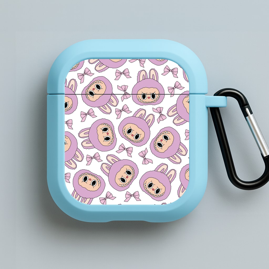 Cute Purple Monster And Bows Pattern Blue AirPods Case