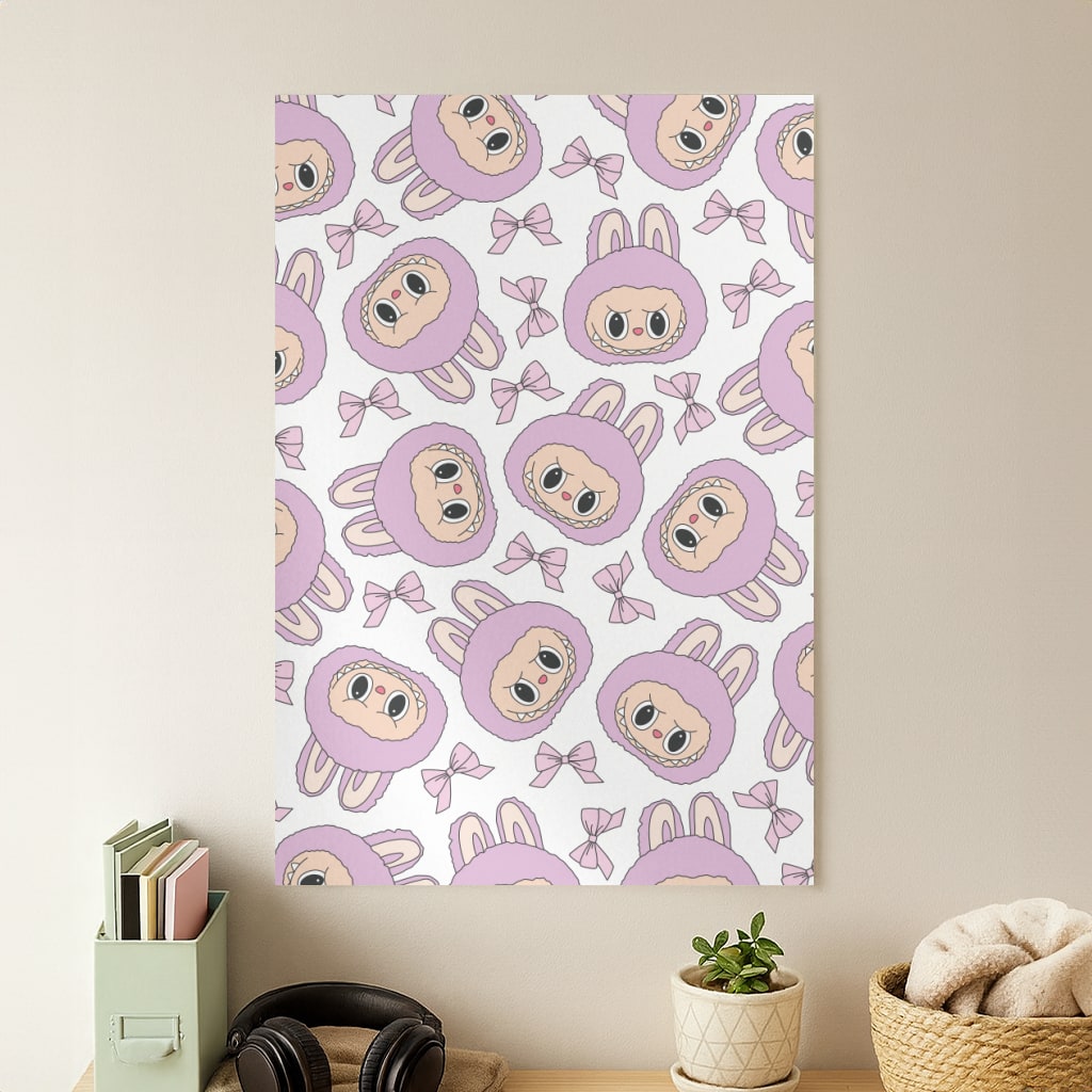 Cute Purple Monster And Bows Pattern Poster