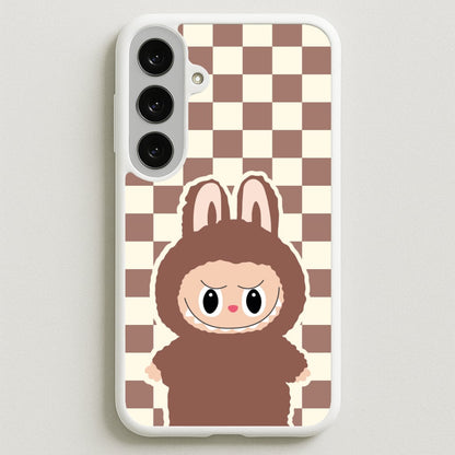 Checkered Cute Brown Monster Phone Case for Galaxy S25FE
