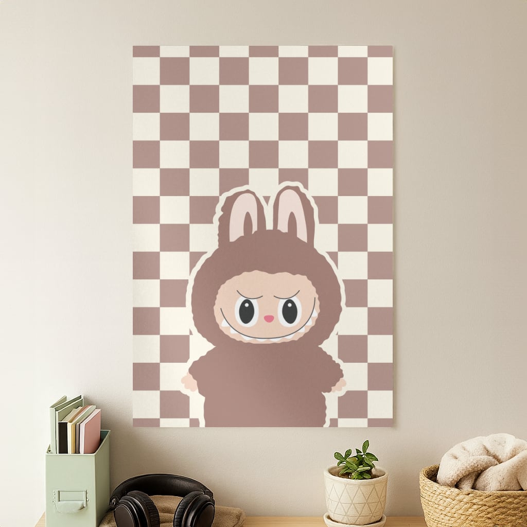 Checkered Cute Brown Monster  Poster