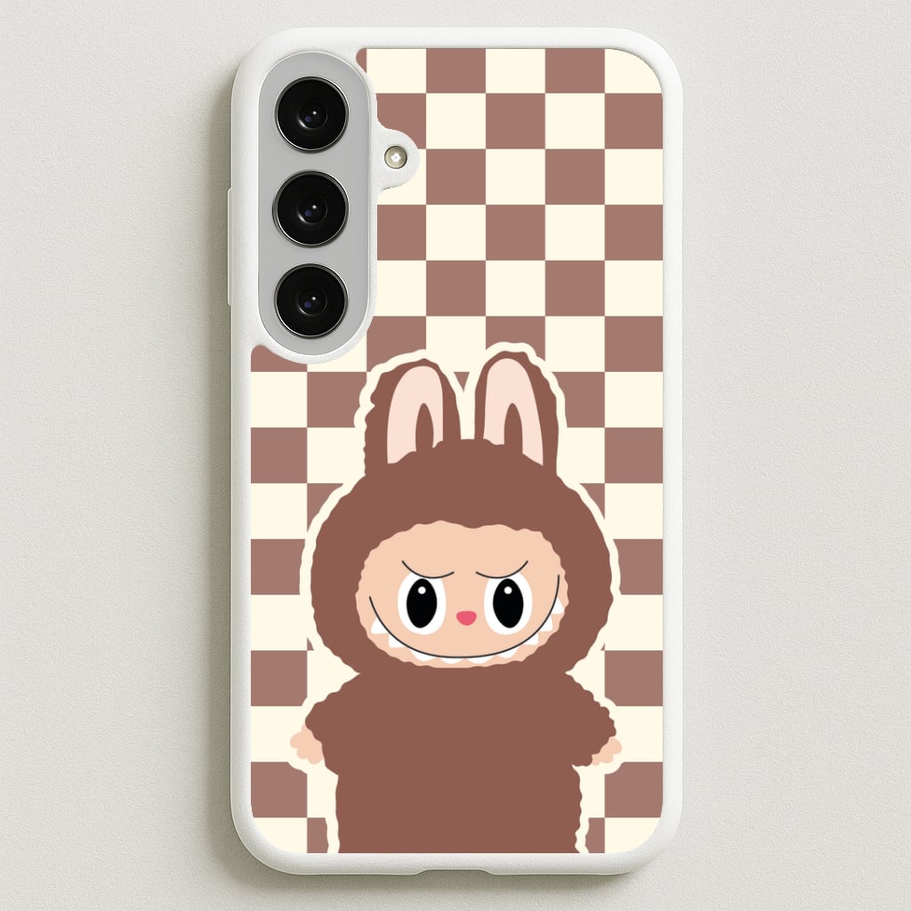 Checkered Cute Brown Monster Phone Case for Galaxy S25FE