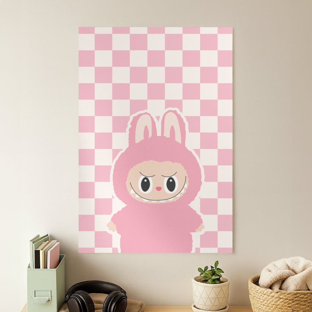Checkered Cute Pink Monster  Poster