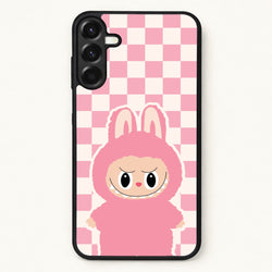 Checkered Cute Pink Monster Phone Case for Galaxy A37