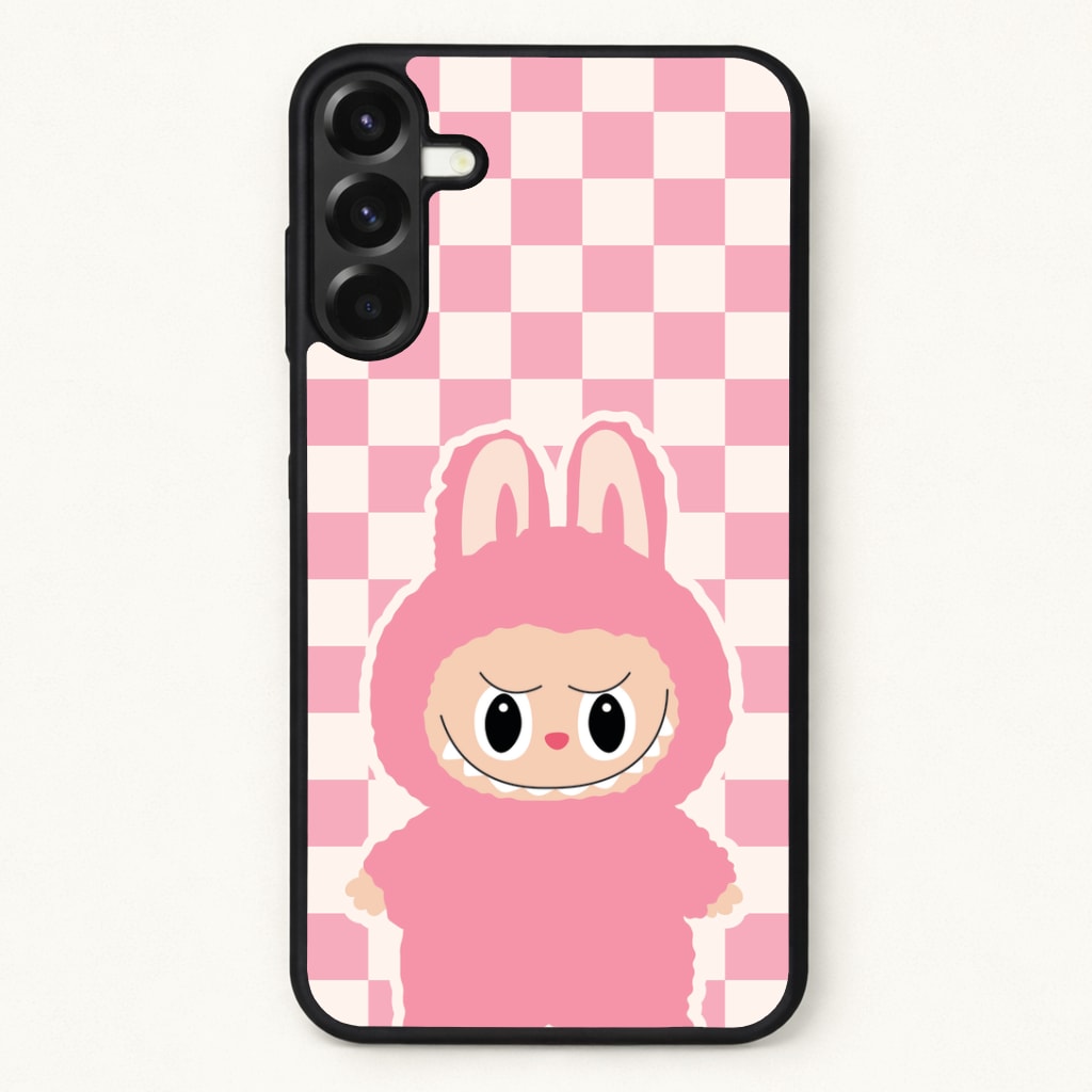 Checkered Cute Pink Monster Phone Case for Galaxy A57