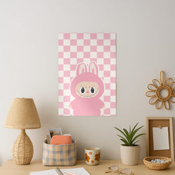 Checkered Cute Pink Monster  Art Print