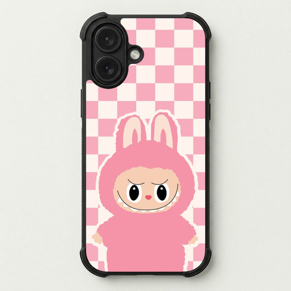 Checkered Cute Pink Monster Phone Case — Bumper case