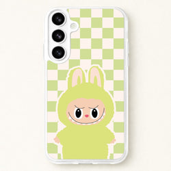 Checkered Cute Green Monster Phone Case for Galaxy S26 Plus