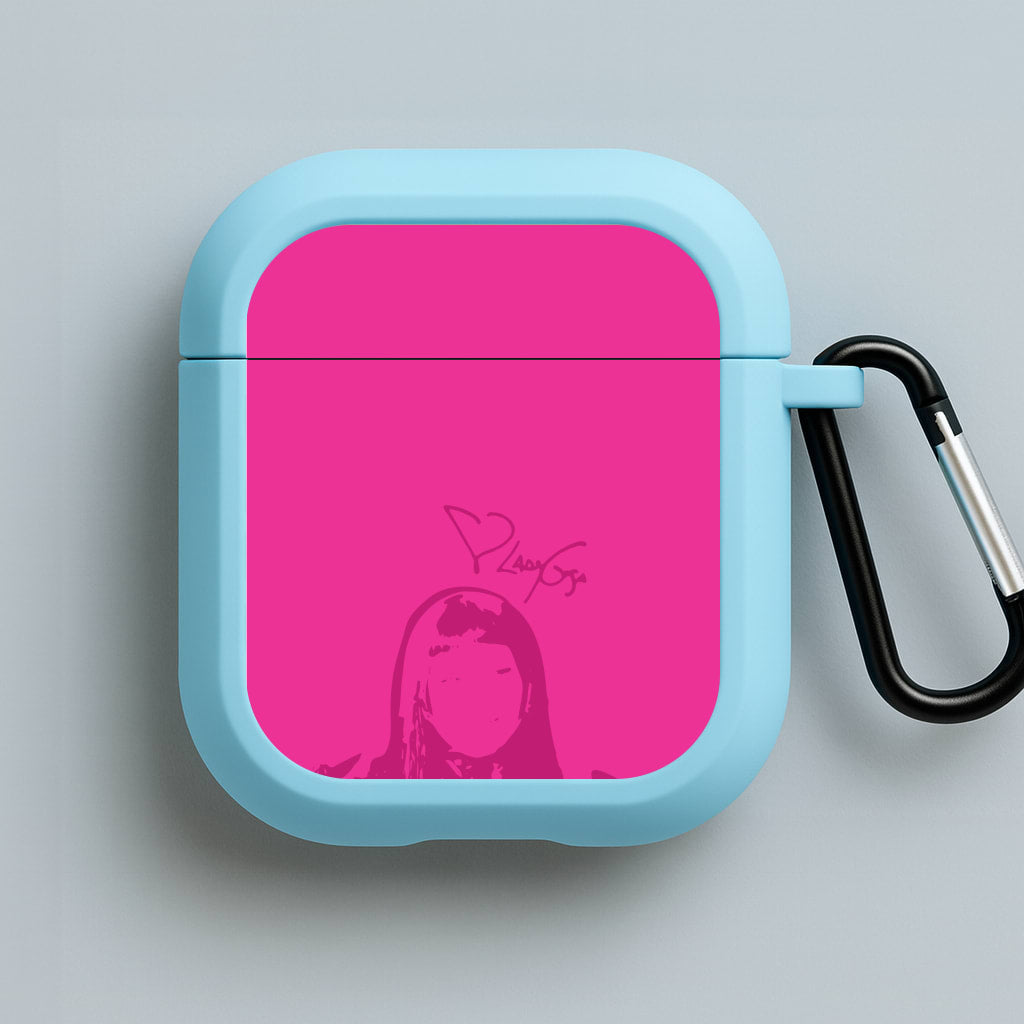 Pink Gaga Silhouette  Blue AirPods Case