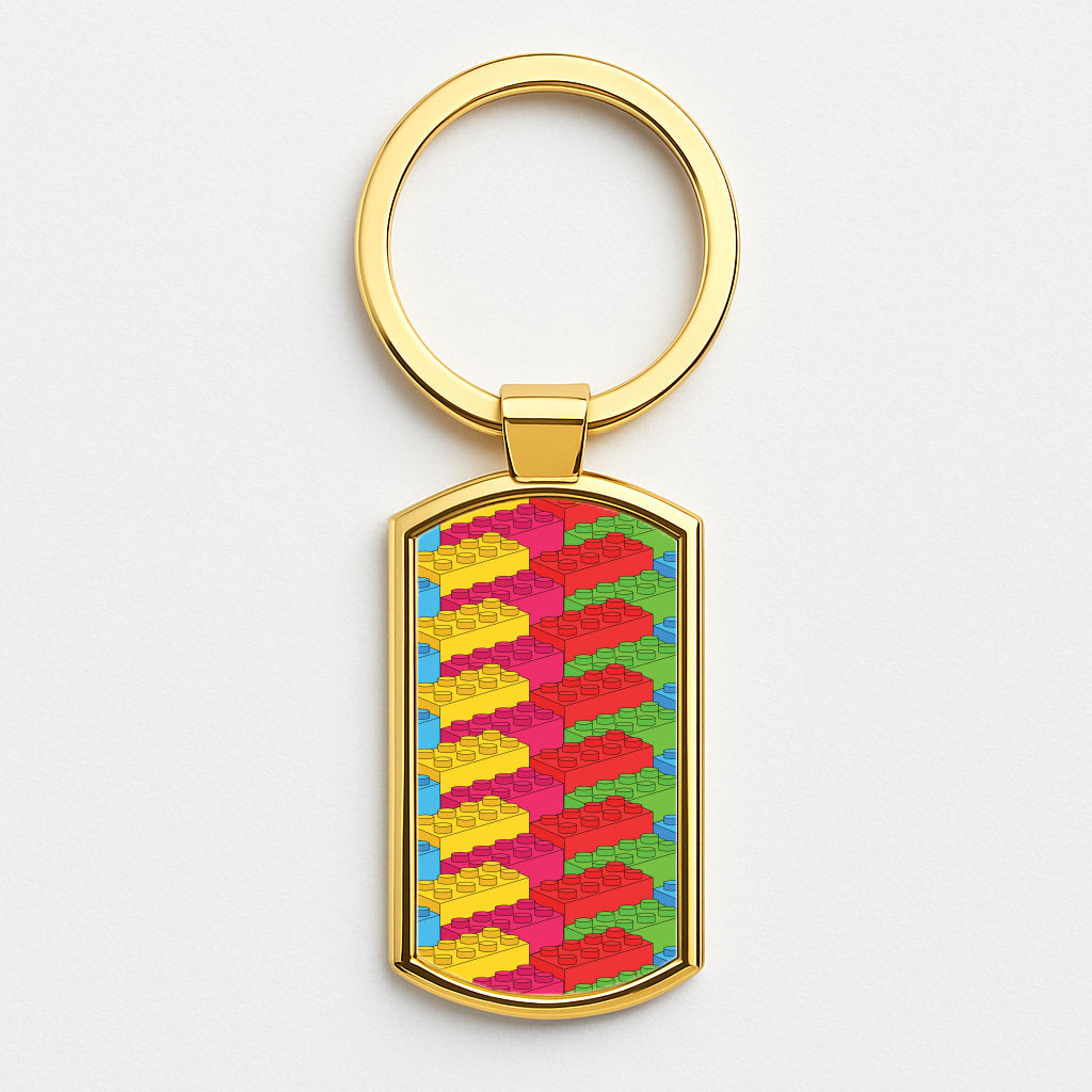 Bricks Isometric Pattern Gold Keyring