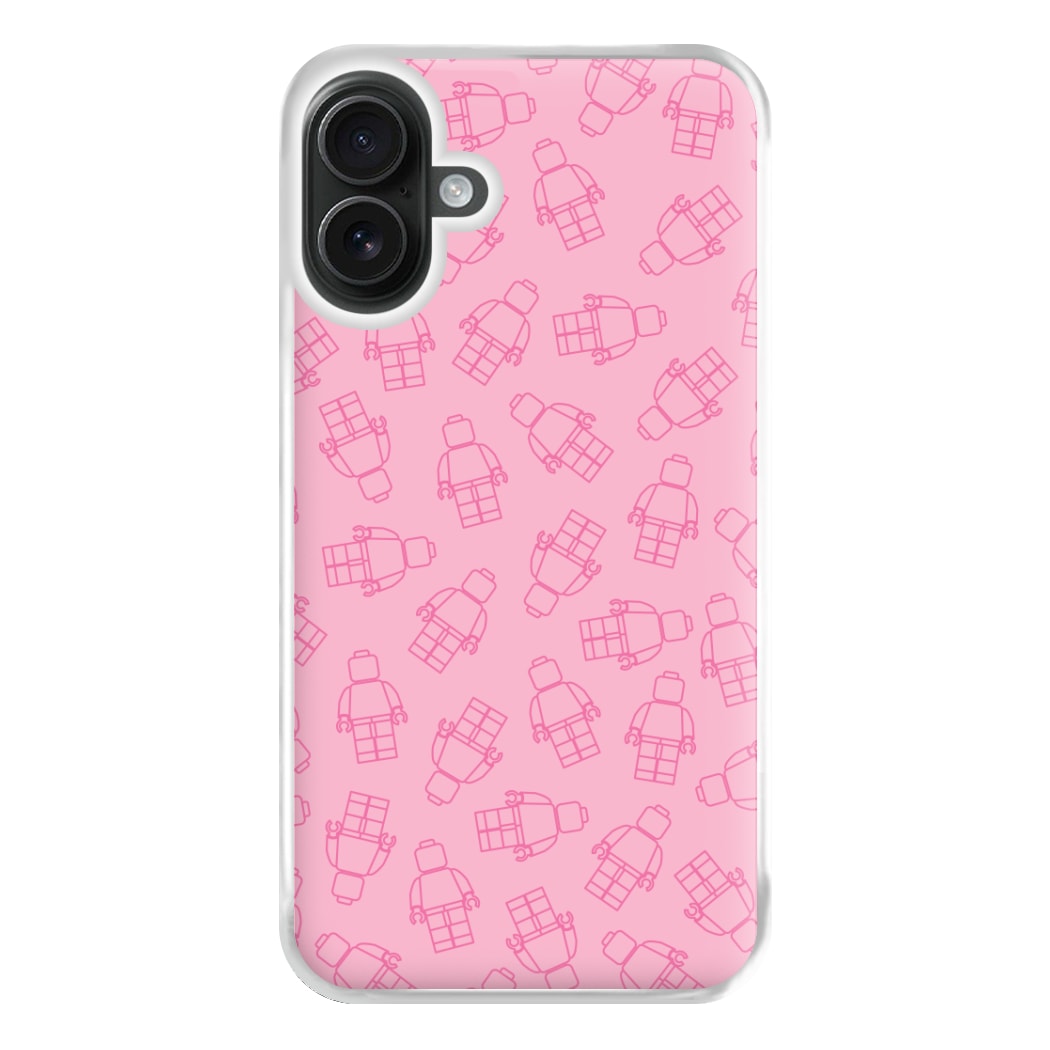 Bricks Figures Pattern Pink Phone Case for iPhone 16 Plus