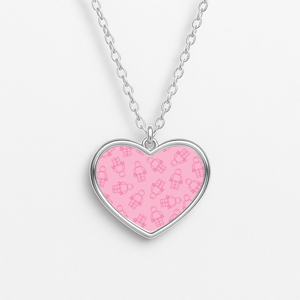 Bricks Figures Pattern Pink Heart Necklace