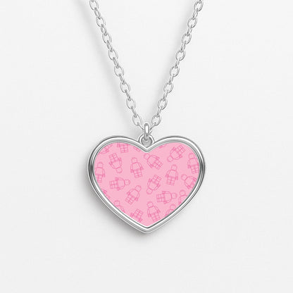 Bricks Figures Pattern Pink Heart Necklace