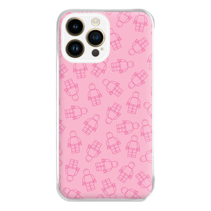 Bricks Figures Pattern Pink Phone Case for iPhone 14 Pro Max