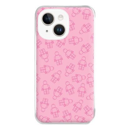 Bricks Figures Pattern Pink Phone Case for iPhone 14 Plus