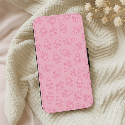 Bricks Figures Pattern Pink Wallet Phone Case