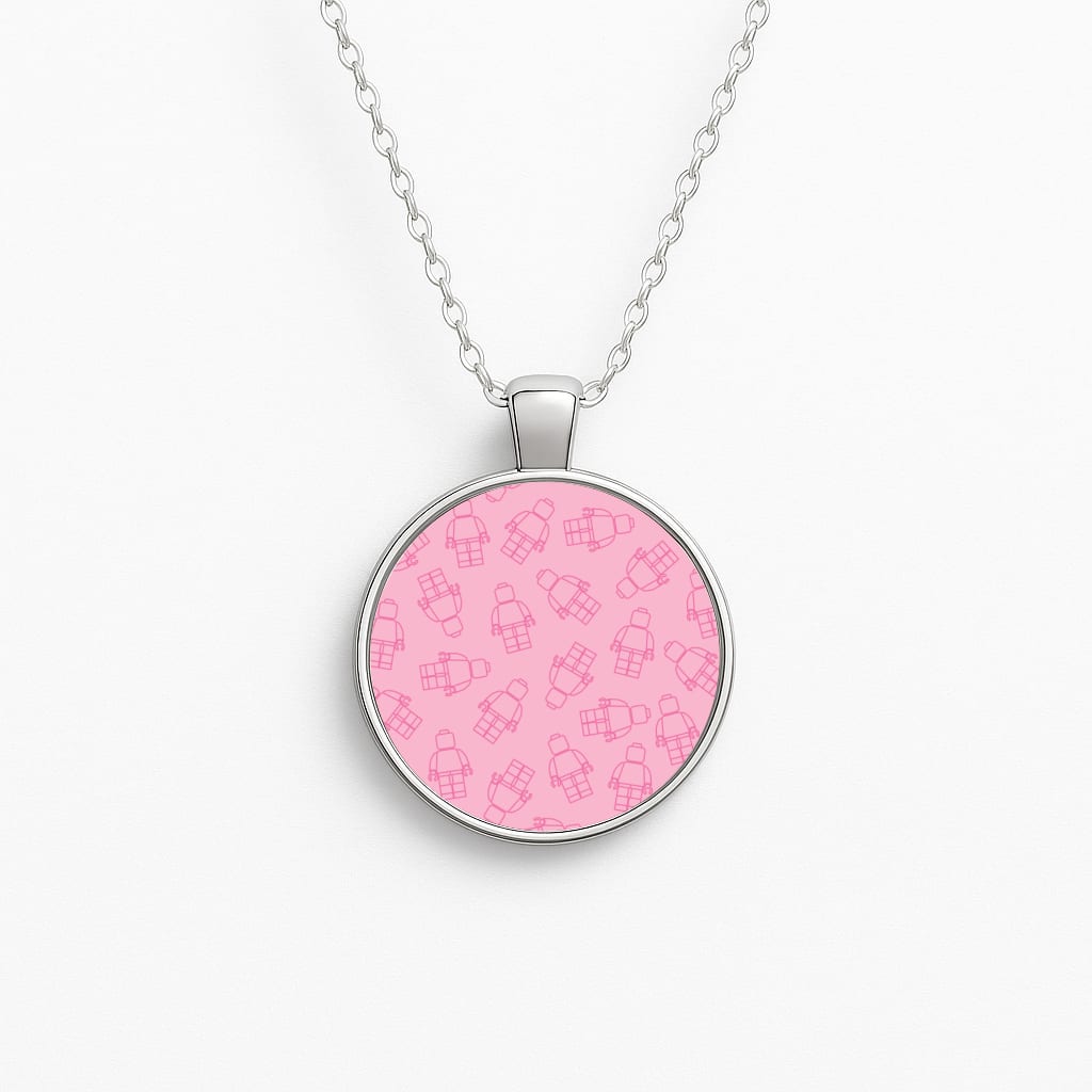 Bricks Figures Pattern Pink Necklace