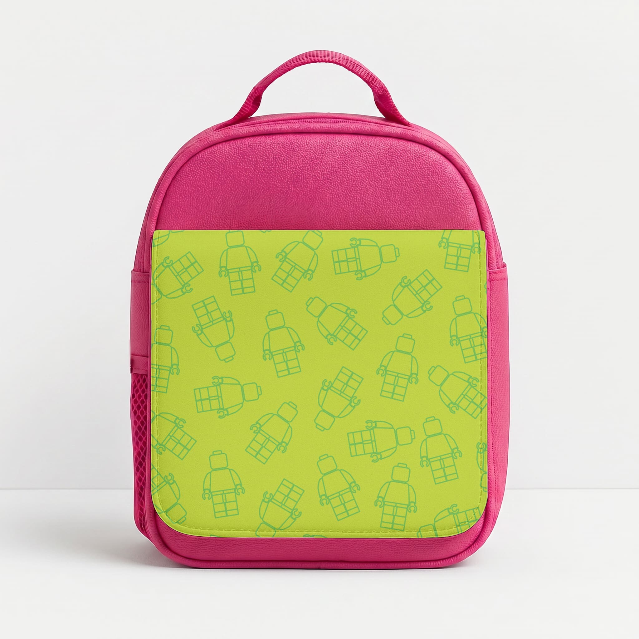 Bricks Figures Pattern Green Lunchbox - Pink