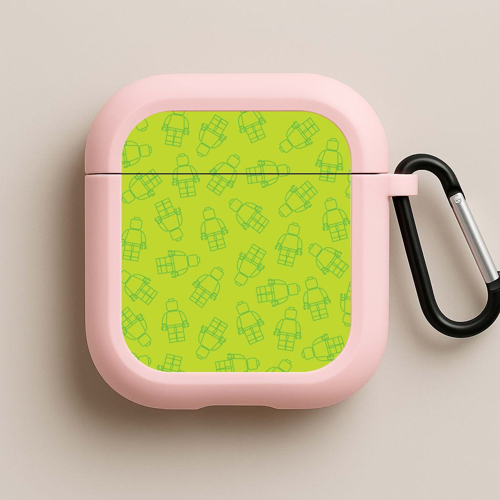 Bricks Figures Pattern Green Pink AirPods Case