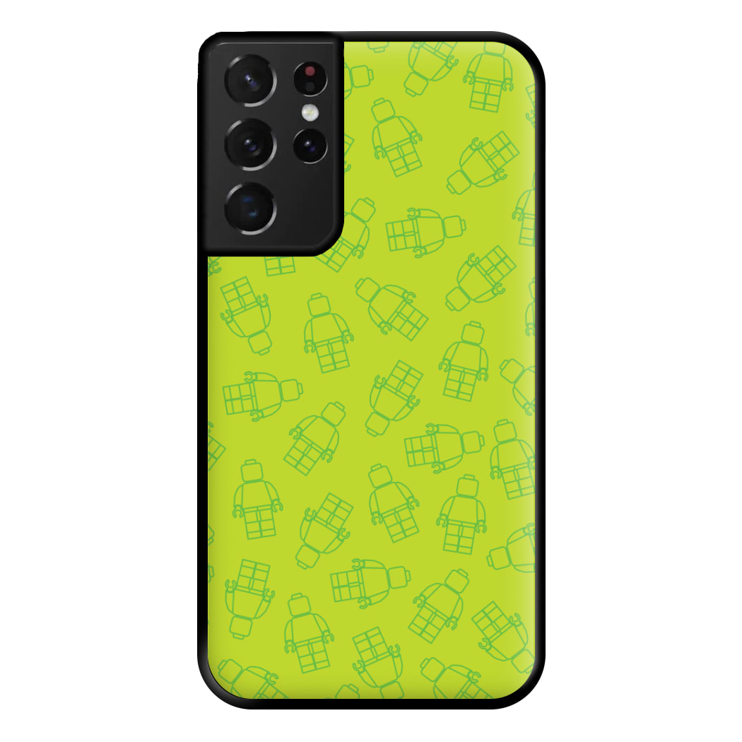 Bricks Figures Pattern Green Phone Case for Galaxy S21 Ultra