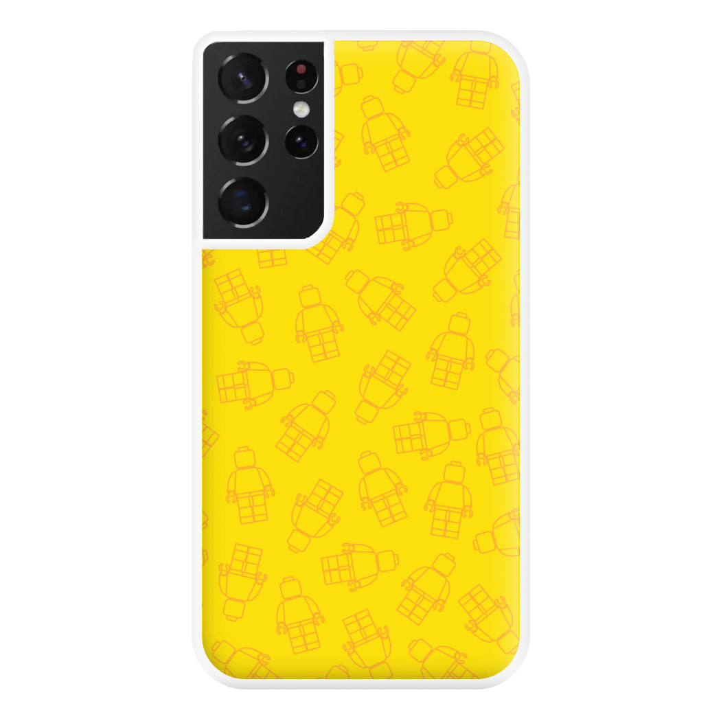 Bricks Figures Pattern Yellow Phone Case for Galaxy S21 Ultra