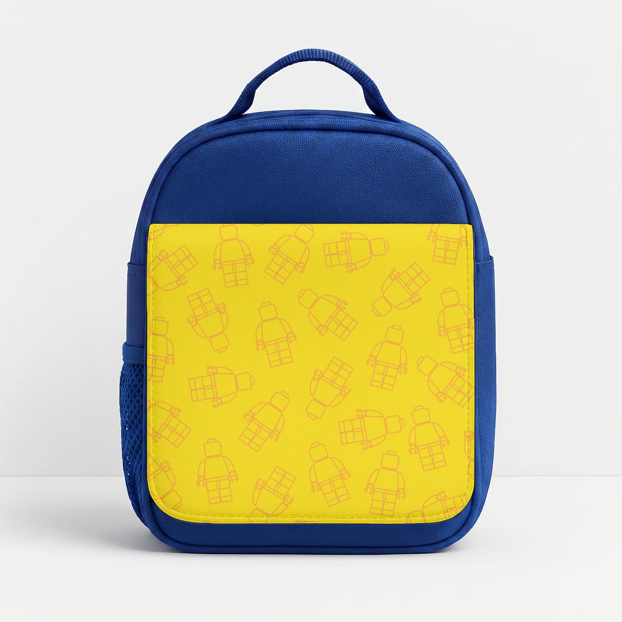 Bricks Figures Pattern Yellow Lunchbox - Blue