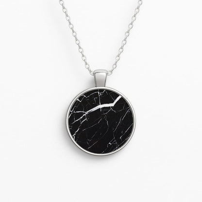 Black & White Marble Pattern Circle Necklace