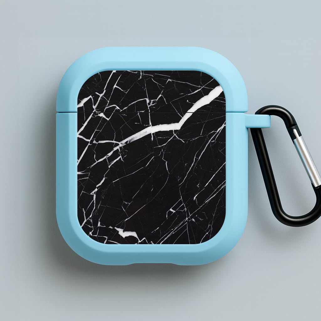 Black & White Marble Pattern Blue AirPods Case