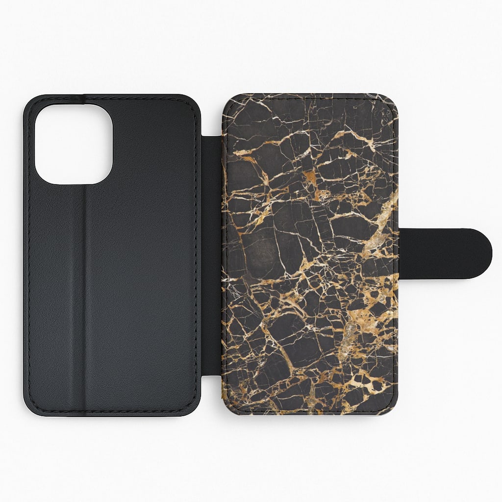 Black & Gold Marble Pattern Flip Phone Case