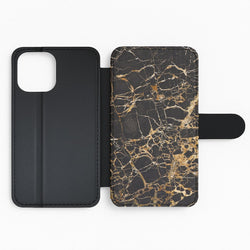 Black & Gold Marble Pattern Flip Phone Case