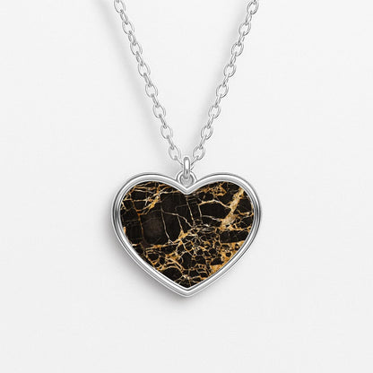 Black & Gold Marble Pattern Heart Necklace