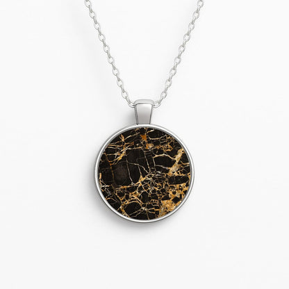 Black & Gold Marble Pattern Circle Necklace