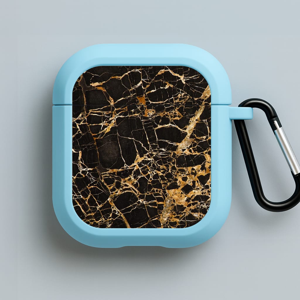 Black & Gold Marble Pattern Blue AirPods Case