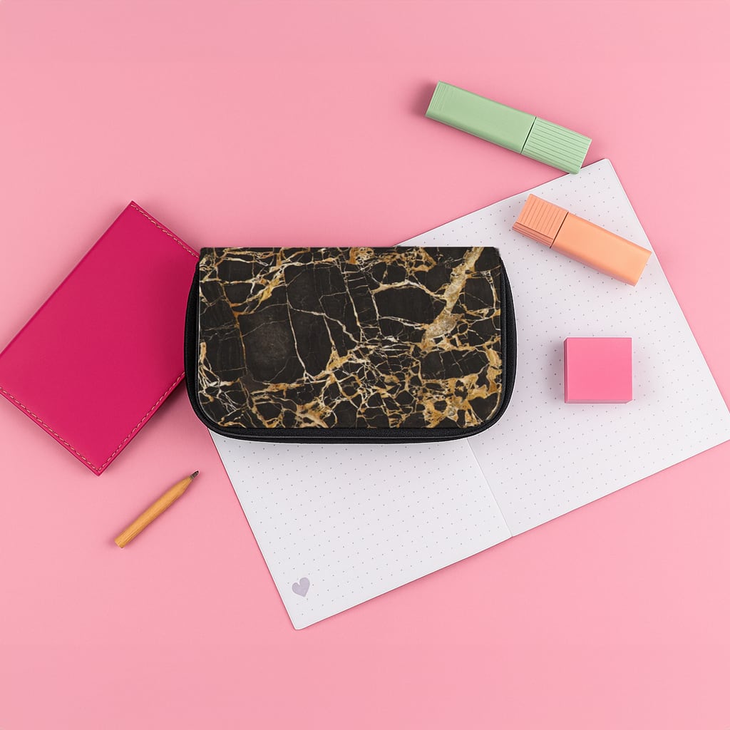 Black & Gold Marble Pattern Pencil Case