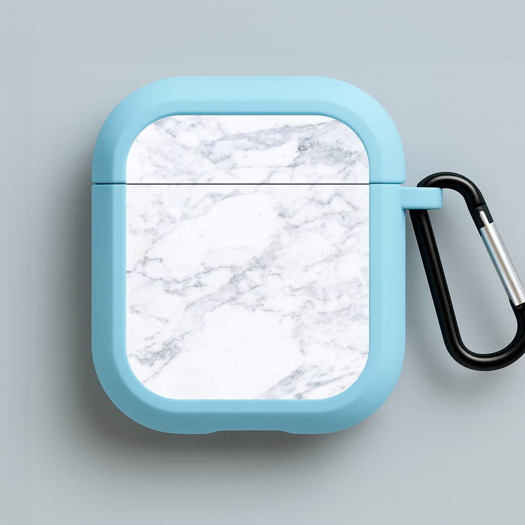 White Marble Pattern Blue AirPods Case